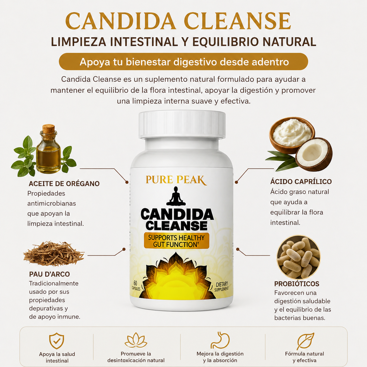 Candida Cleanse – Limpieza Intestinal Natural con Probióticos y Extractos Herbales